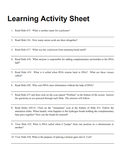 learning activity sheet