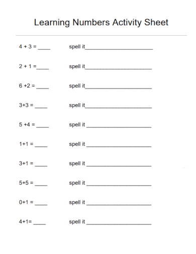 learning numbers activity sheet