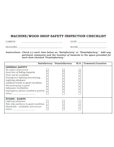 machine shop safety inspection checklist