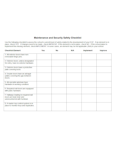 maintenance security safety checklist