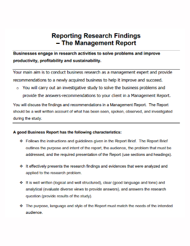 management research findings report