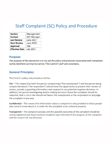 management staff complaint policy