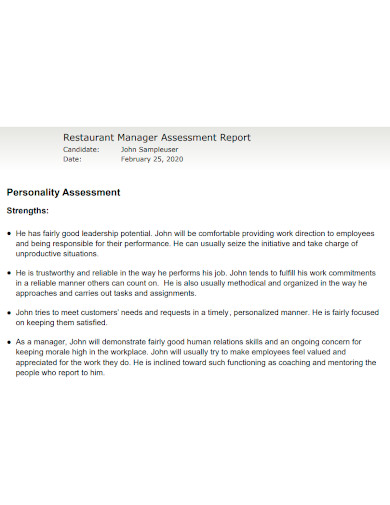 manager work assessment report