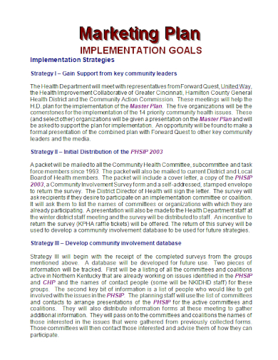 marketing implementation goals plan
