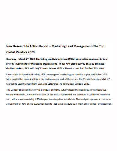 marketing lead management action report