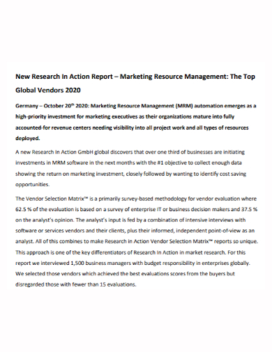 marketing management research action report