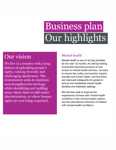 mental health vision business plan