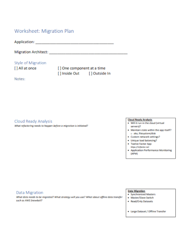 migration architect planning worksheet