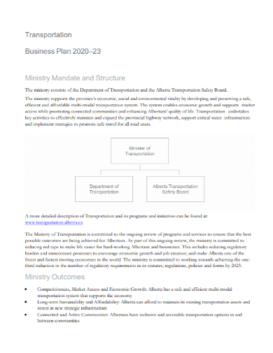 ministry transportation business plan
