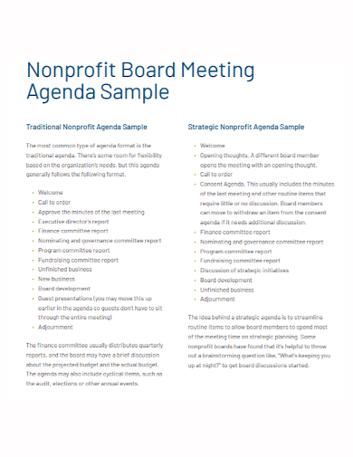nonprofit board meeting agenda
