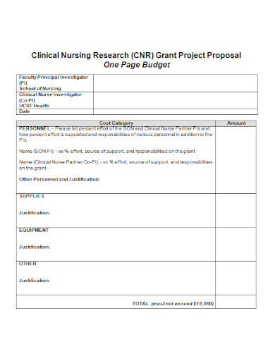 one page budget grant project proposal