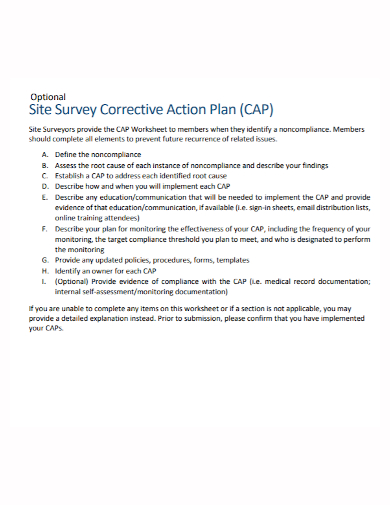 optional site survey corrective action plan