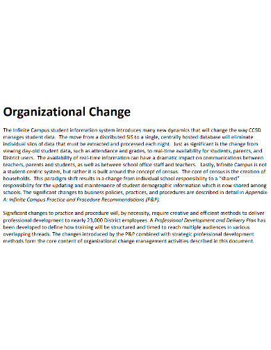 organizational change management plan sample