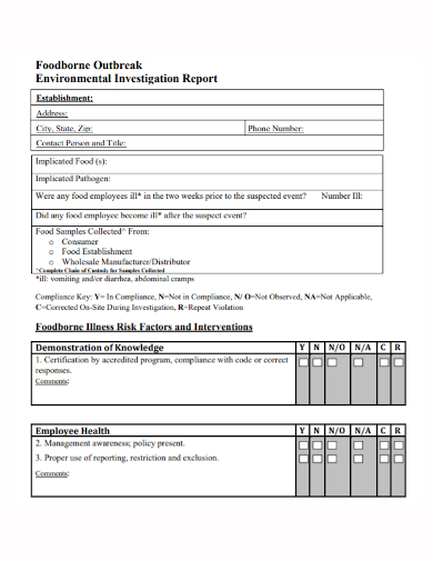 outbreak environmental investigation report