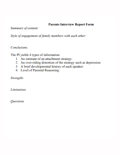 parents interview summary report