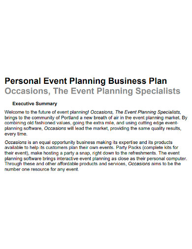 personal event planning business plan