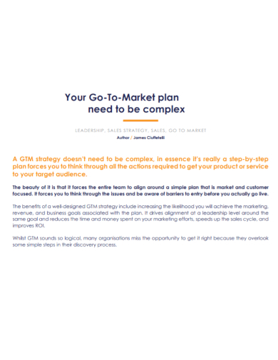 personal go to market plan