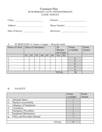 physiotherapy clinic survey treatment plan