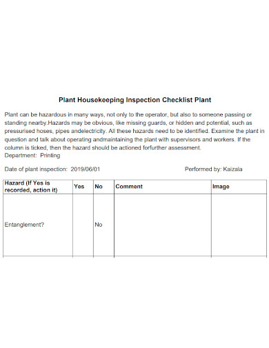 plant housekeeping inspection checklist