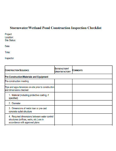 pond construction inspection checklist