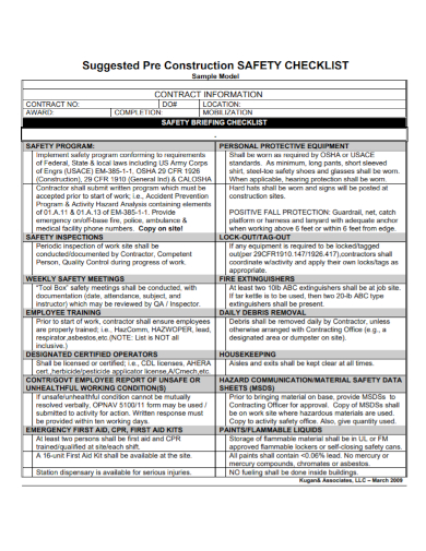 pre construction safety inspection checklist