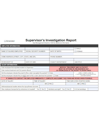printable employee investigation report