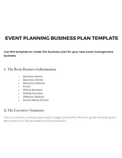 catering and events planning business plan pdf