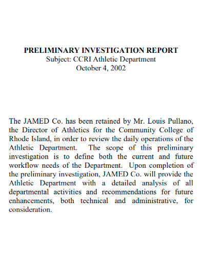 printable preliminary investigation report
