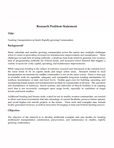printable research problem statement