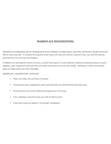 printable workplace housekeeping checklist