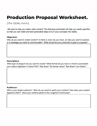 production proposal worksheet