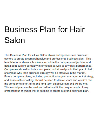 professional hair salon business plan