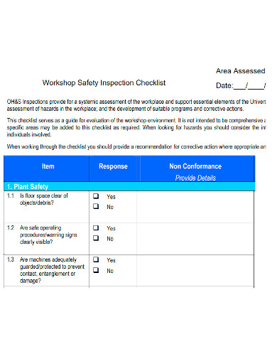 professional workshop inspection checklist