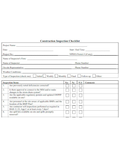 project construction inspection checklist
