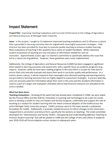 project performance impact statement