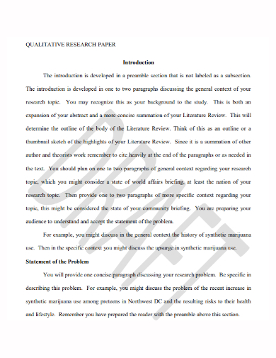 FREE 3 Qualitative Research Statement Samples Purpose Problem 