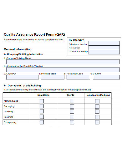 quality assurance report form