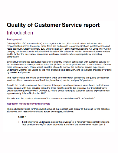 quality customer service report