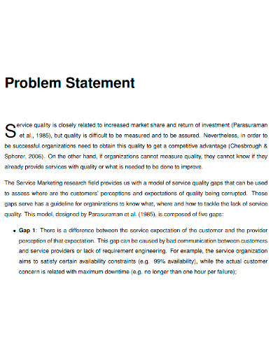 quality problem statement sample