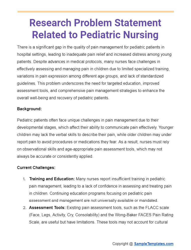 research problem statement related to pediatric nursing