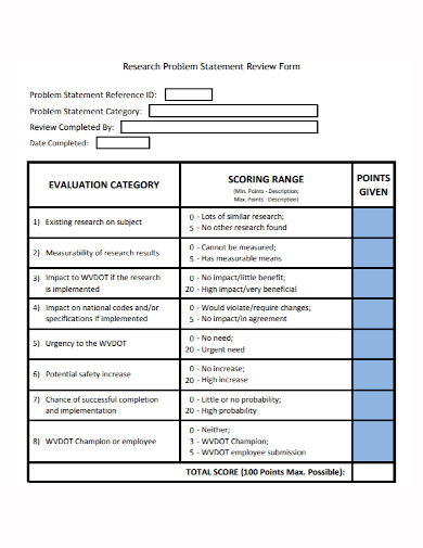 research problem statement review form
