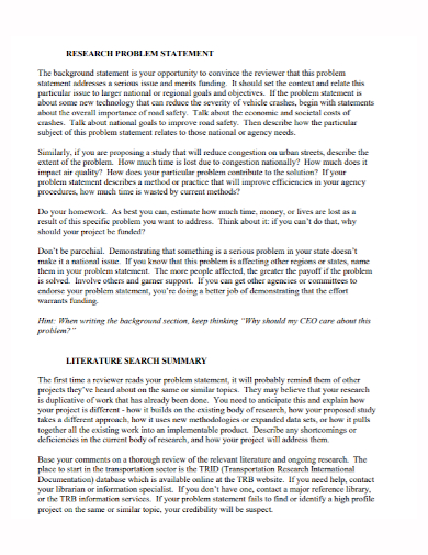 research problem sample format