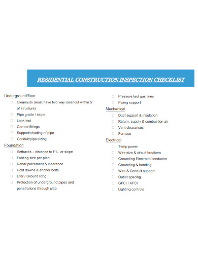 residential construction inspection checklist