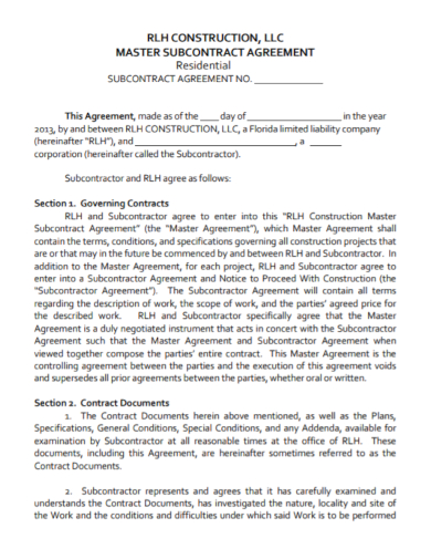 residential construction subcontractor agreement