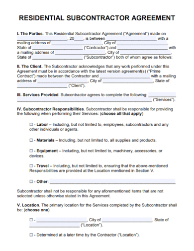 residential subcontractor agreement