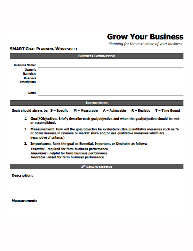 smart business goals planning worksheet