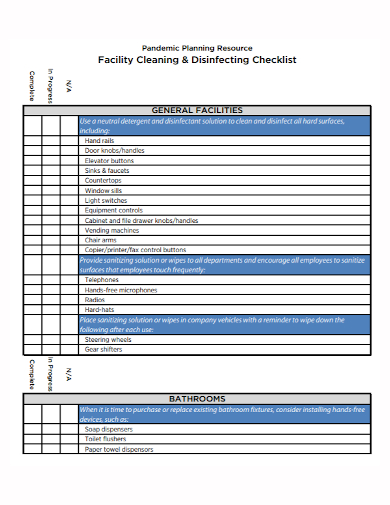 sample facility cleaning checklist