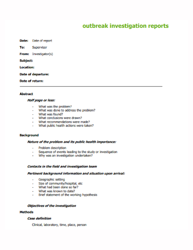 sample outbreak investigation report