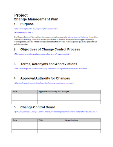 sample project change management plan