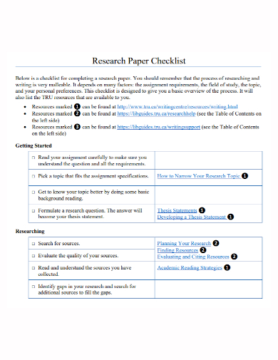 sample research paper checklist